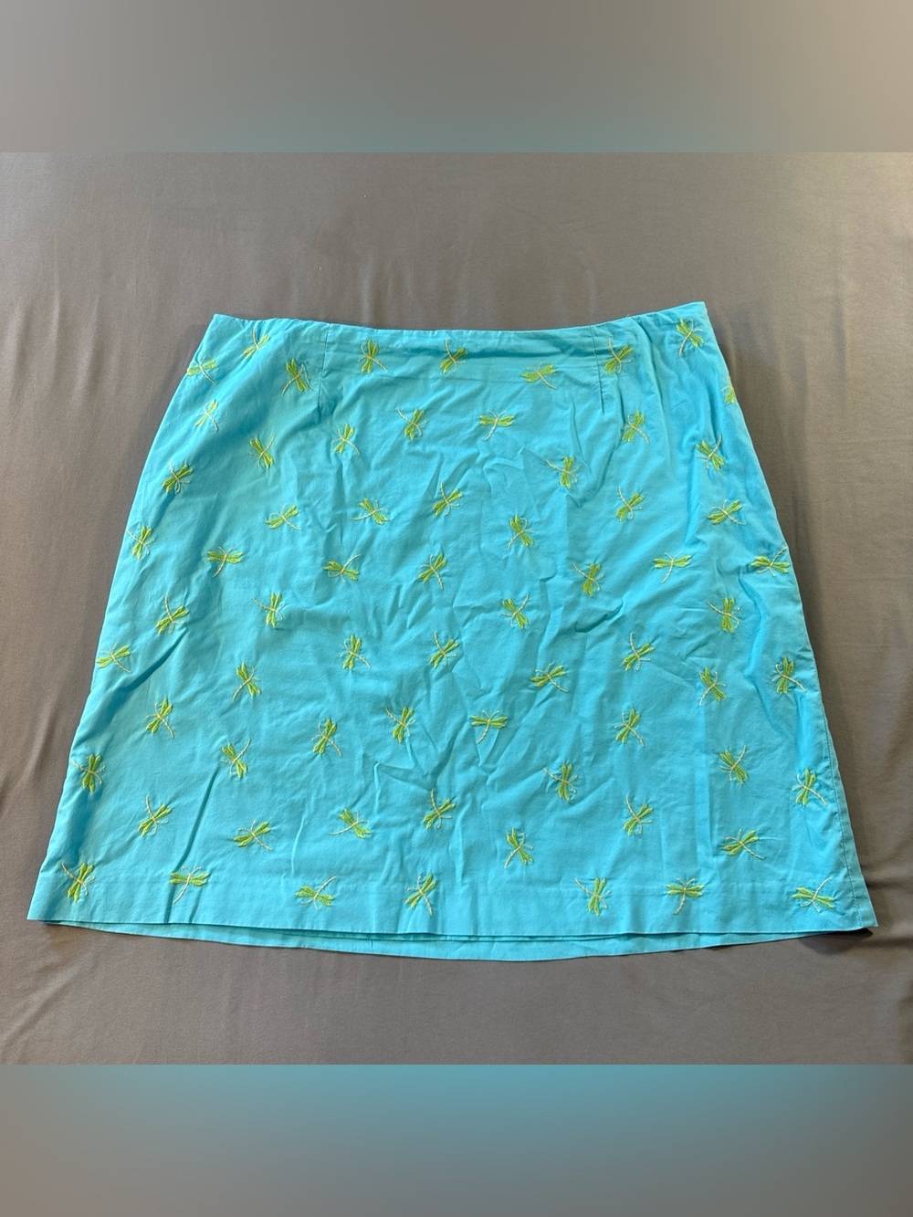 Talbots Aqua Blue Embroidered Dragonflies Lightweight Cotton Skirt Sz 16 Summer